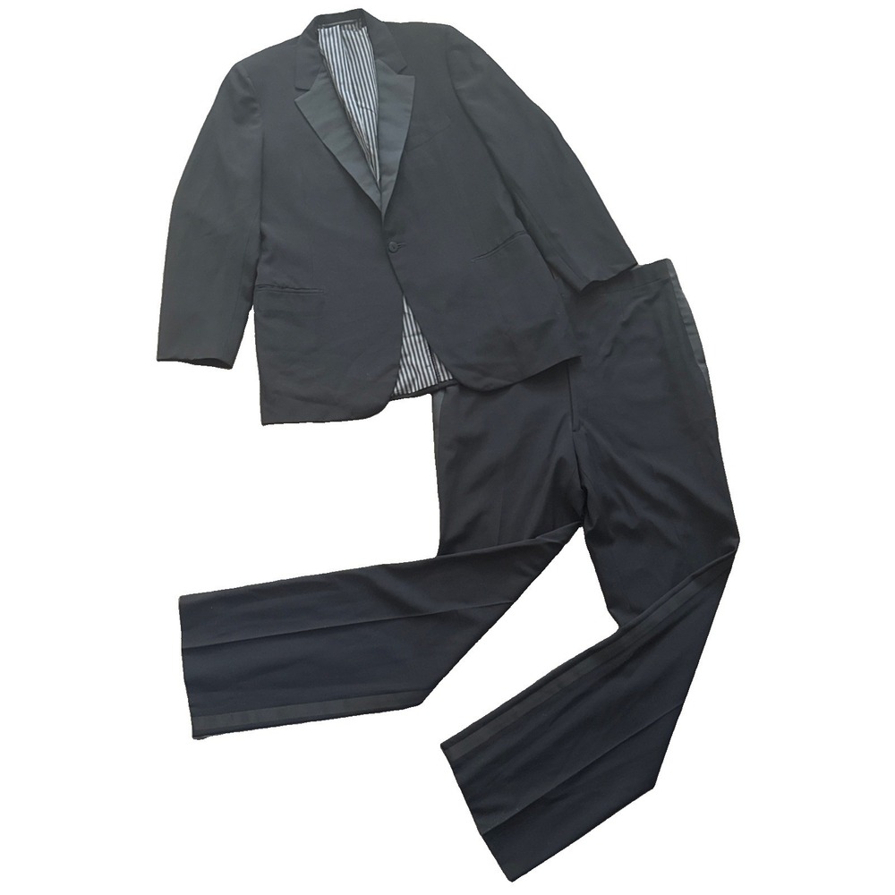 Oxxford Tuxedo Men 42 Extra Tall Black Peak Lapel 36x36 Pants Lined Vintage 1988